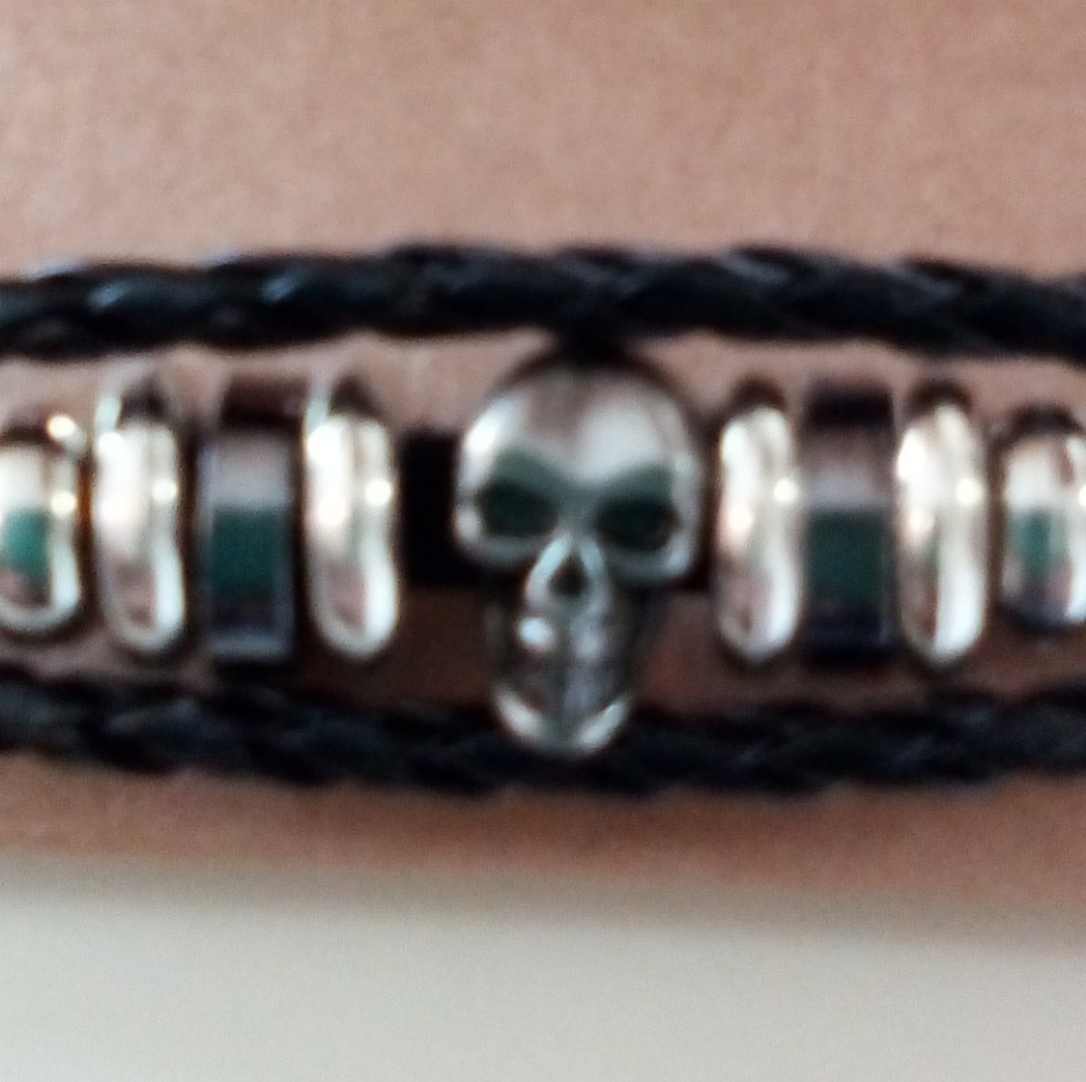 Skull and Beads Leather Bracelet